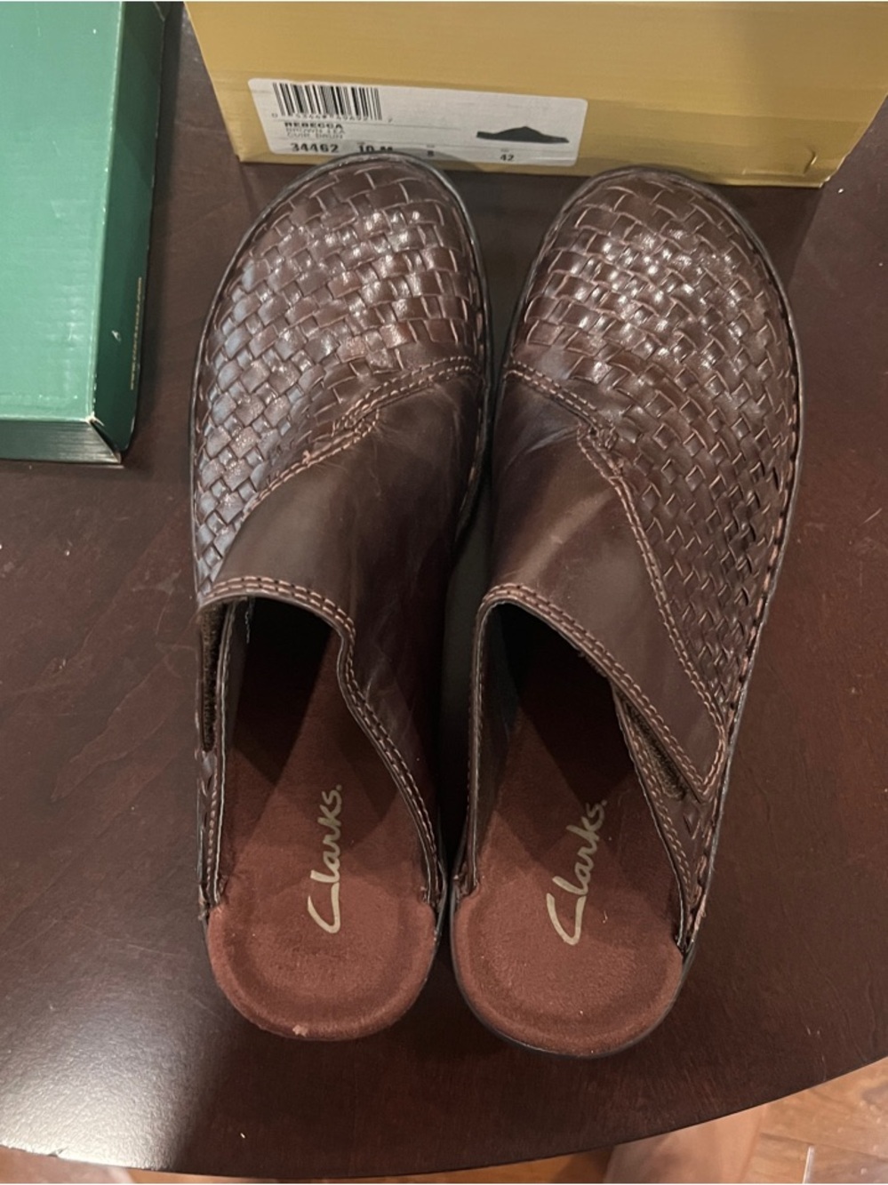 Clarks Brown Woven Leather Slip-On Women’s Mules